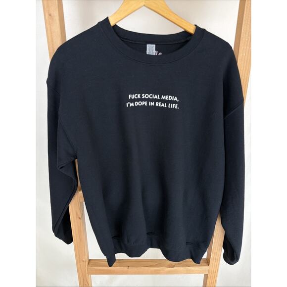 Girl Gang Tops - NWT Girl Gang Black Social Media Funny Crewneck Sweatshirt Top #0933 Size S